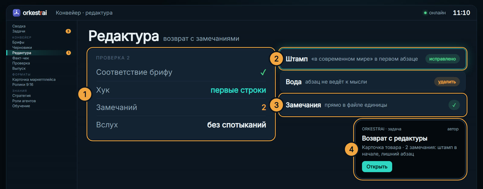 Редактура: 11:10 — штамп в первом абзаце: карточка вернулась автору