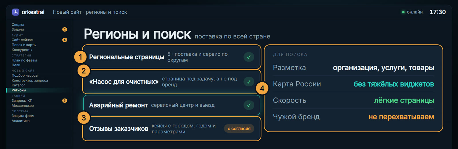 Регионы и поиск: Заказчик из другого округа находит поставку и сервис